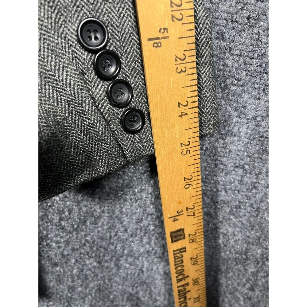 Alan Flusser Men's Grey Herringbone 100% Pure Lambswool Blazer Jacket‎ Size 48L